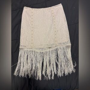 Idyllwind Cream Lace Fringe Pencil Skirt